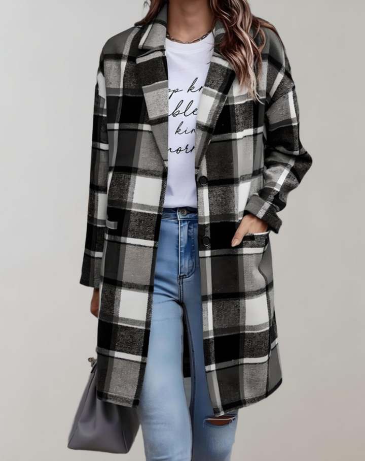Drune | Oversize und lange karierte Jacke