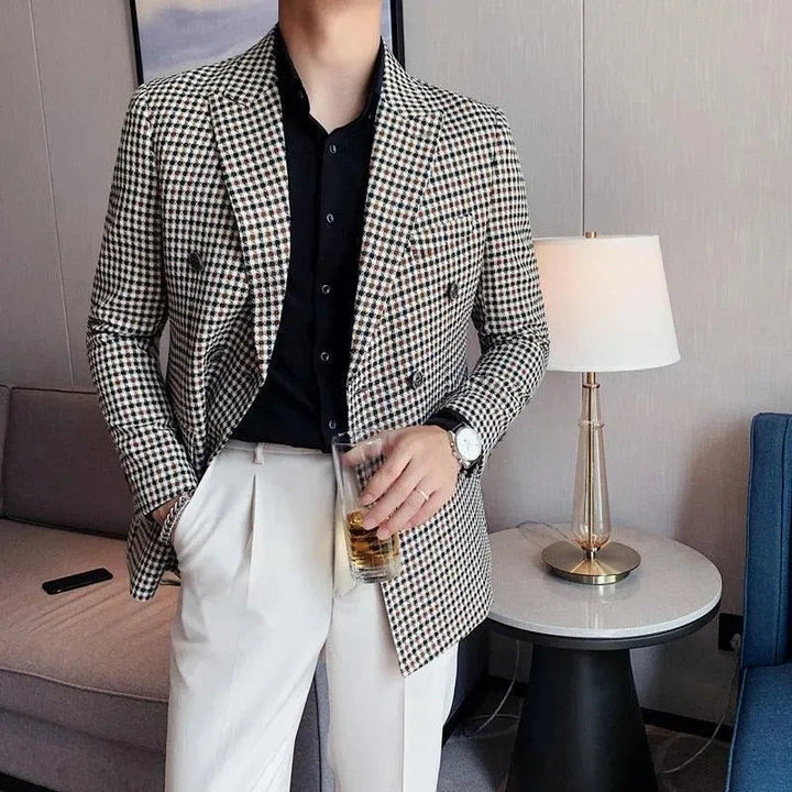 Drune | Herren Blazer - Doppelreihiger Hahnentritt-Blazer