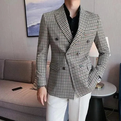 Drune | Herren Blazer - Doppelreihiger Hahnentritt-Blazer