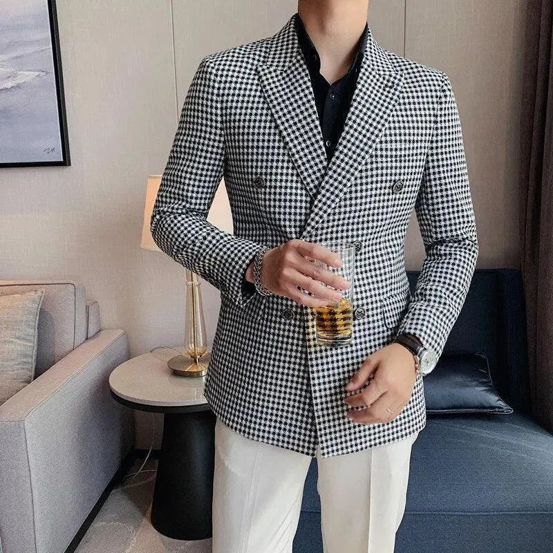 Drune | Herren Blazer - Doppelreihiger Hahnentritt-Blazer