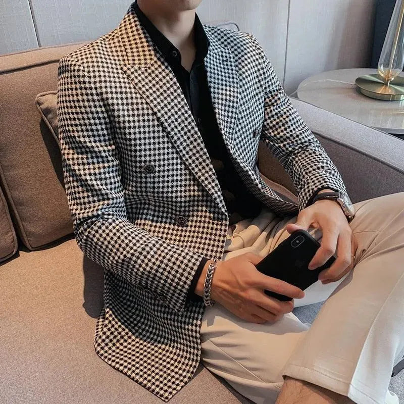 Drune | Herren Blazer - Doppelreihiger Hahnentritt-Blazer