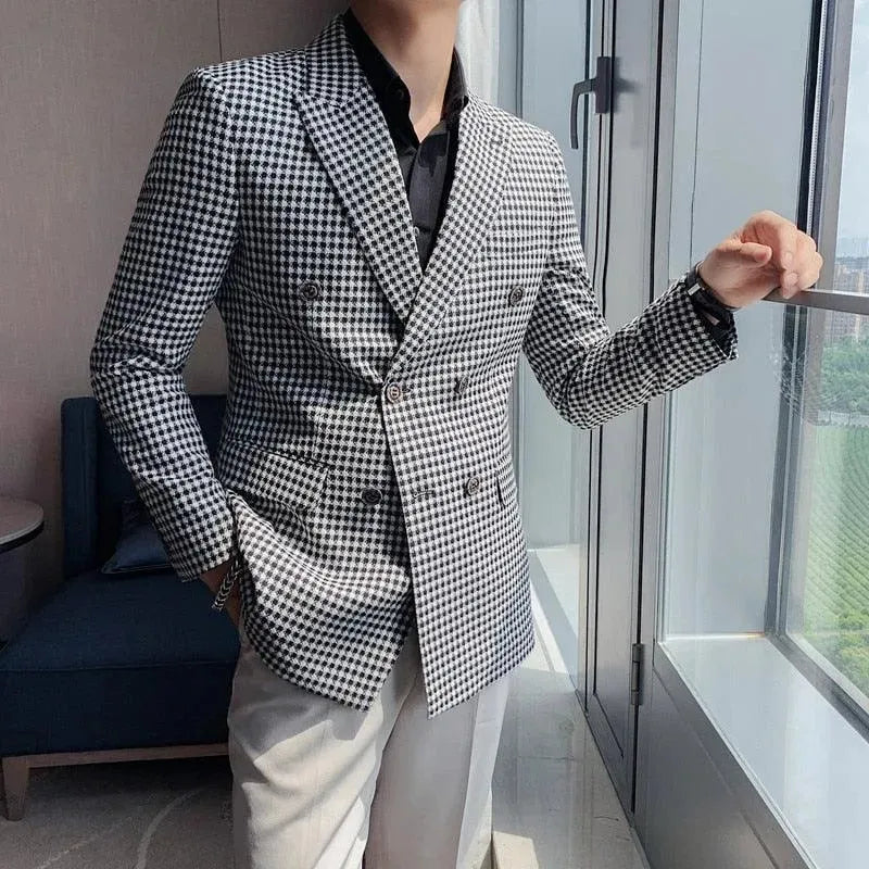 Drune | Herren Blazer - Doppelreihiger Hahnentritt-Blazer