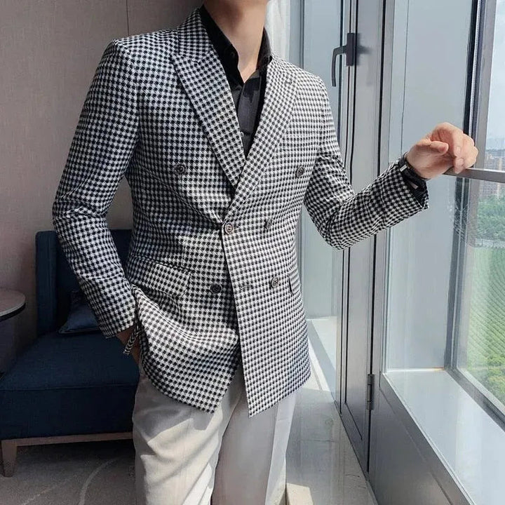 Drune | Herren Blazer - Doppelreihiger Hahnentritt-Blazer