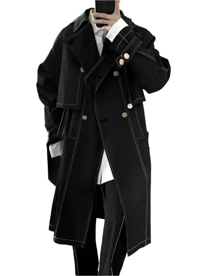 Drune | Herren Lässiger Lockerer Doppelreihiger Trenchcoat