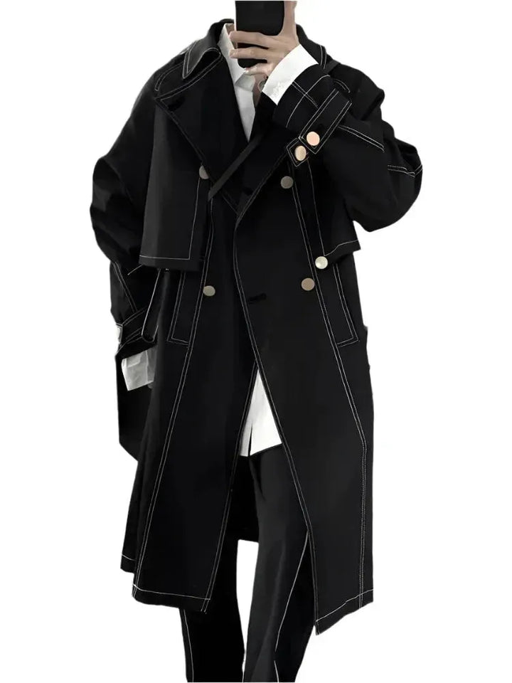 Drune | Herren Lässiger Lockerer Doppelreihiger Trenchcoat