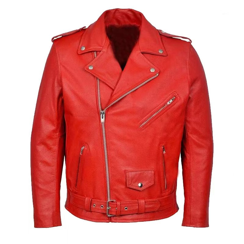 Drune | Herren Echtes Leder Bikerjacke mit Asymmetrischem Reißverschluss