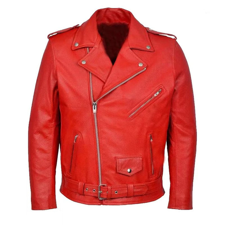 Drune | Herren Echtes Leder Bikerjacke mit Asymmetrischem Reißverschluss