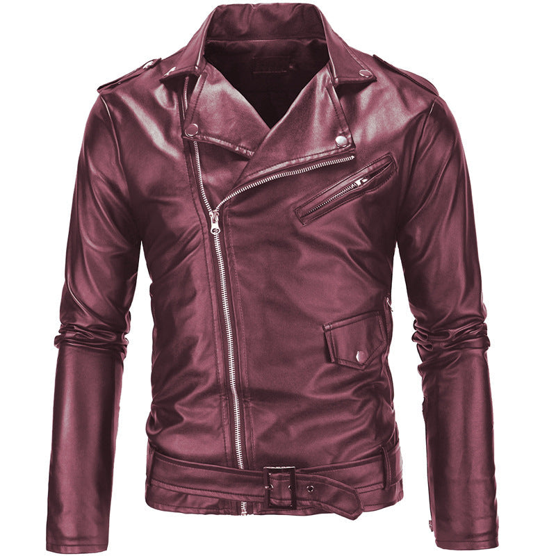 Drune | Herren Echtes Leder Bikerjacke mit Asymmetrischem Reißverschluss