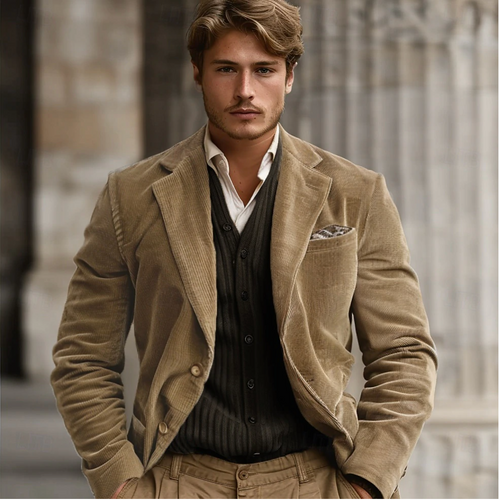 Drune | Herren Khaki Corduroy Blazer Jacke - Tim Elegance