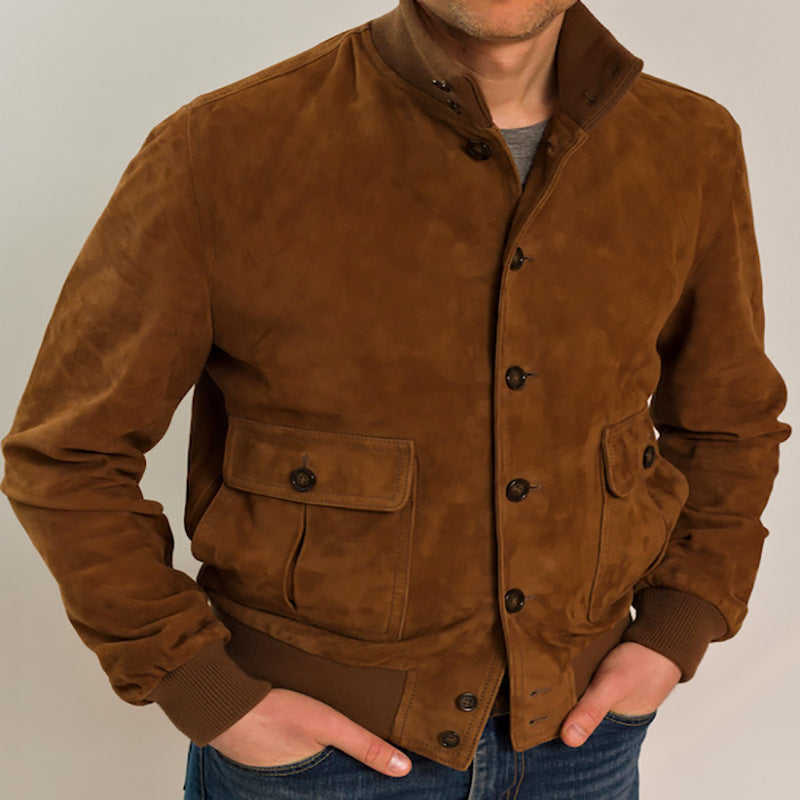 Drune | Herren Slim Suede Jacke mit Stehkragen und Klapptaschen