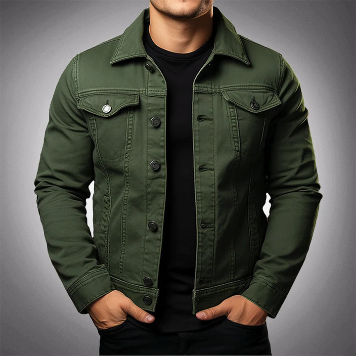 Drune | Herren Strukturierte Denimjacke mit Knopfleiste und Taschen
