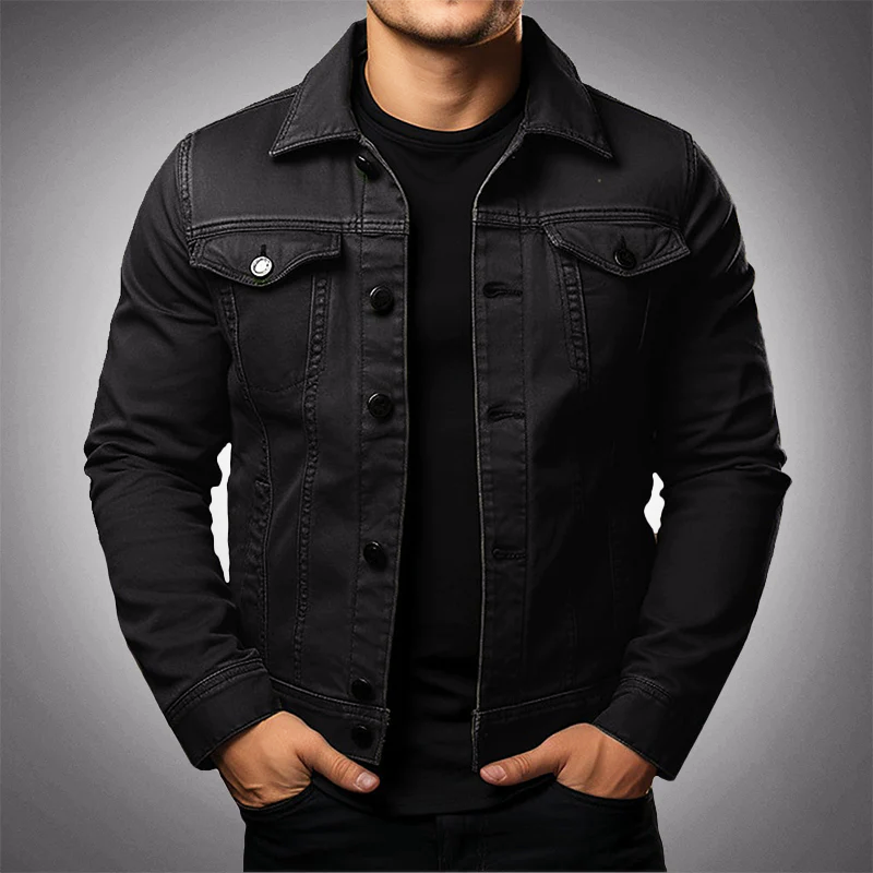 Drune | Herren Strukturierte Denimjacke mit Knopfleiste und Taschen
