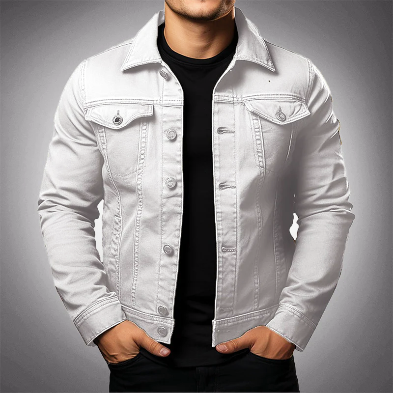 Drune | Herren Strukturierte Denimjacke mit Knopfleiste und Taschen