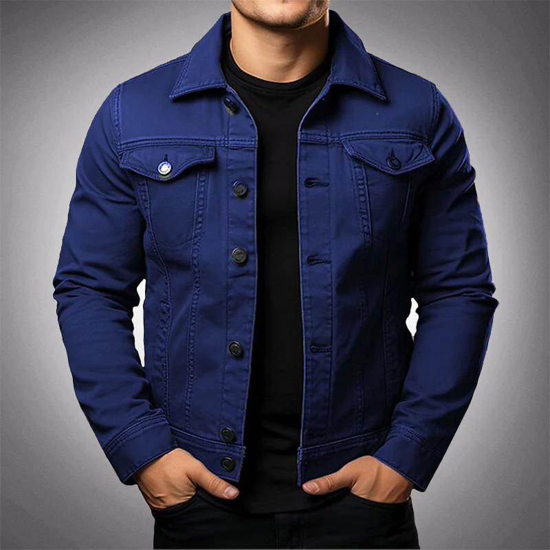 Drune | Herren Strukturierte Denimjacke mit Knopfleiste und Taschen