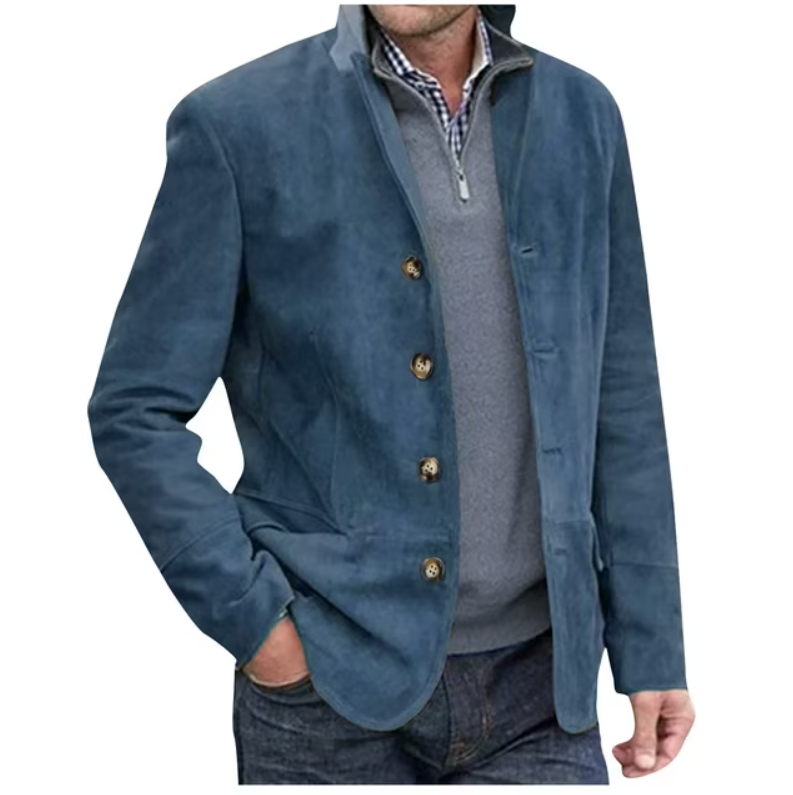 Drune | Herren Wildleder Blazer Jacke, Blau & Braun, Elegant & Vielseitig