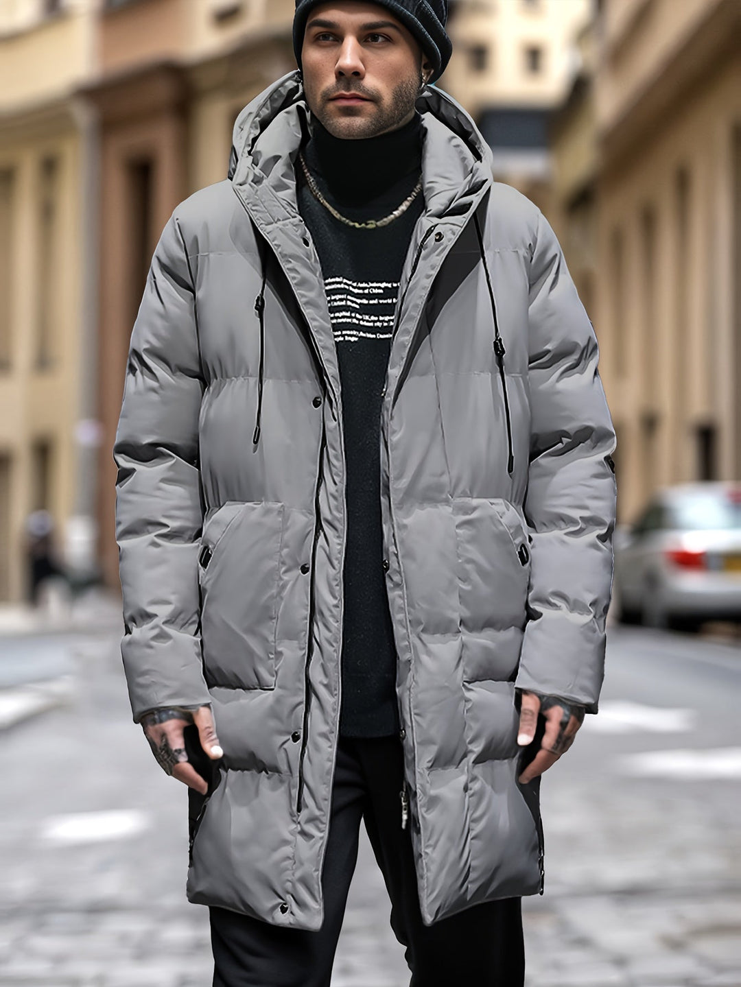 Drune | Lange Und Warme Steppjacke Mit Kapuze Für Herren