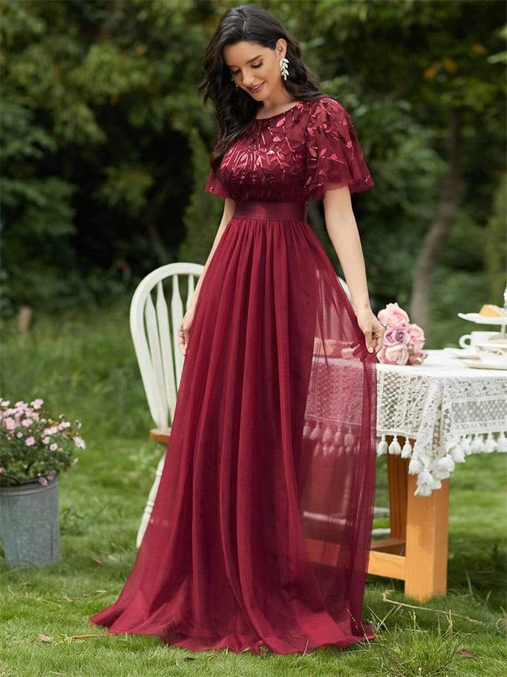 Drune | Glänzendes Netz Blütenblattkleid Glänzendes Abendkleid