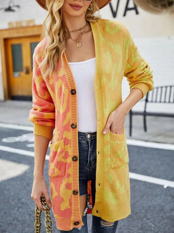 Drune | Langer Leoparden Strick Strickjacke Pullover