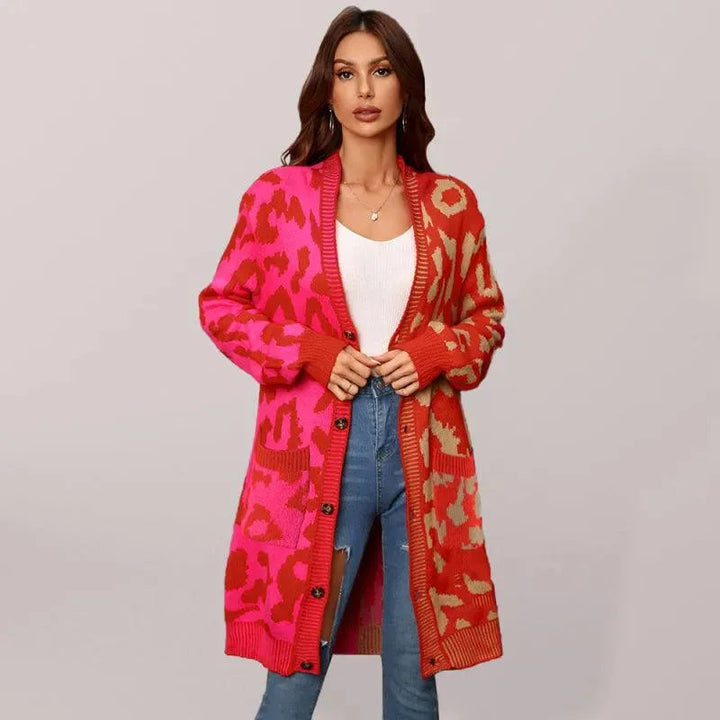 Drune | Langer Leoparden Strick Strickjacke Pullover