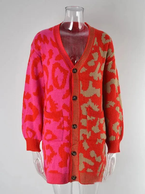 Drune | Langer Leoparden Strick Strickjacke Pullover