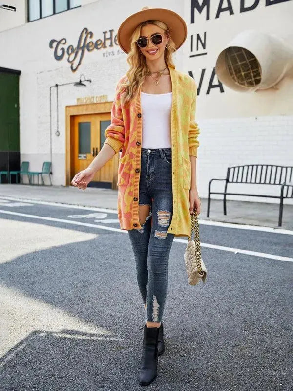 Drune | Langer Leoparden Strick Strickjacke Pullover