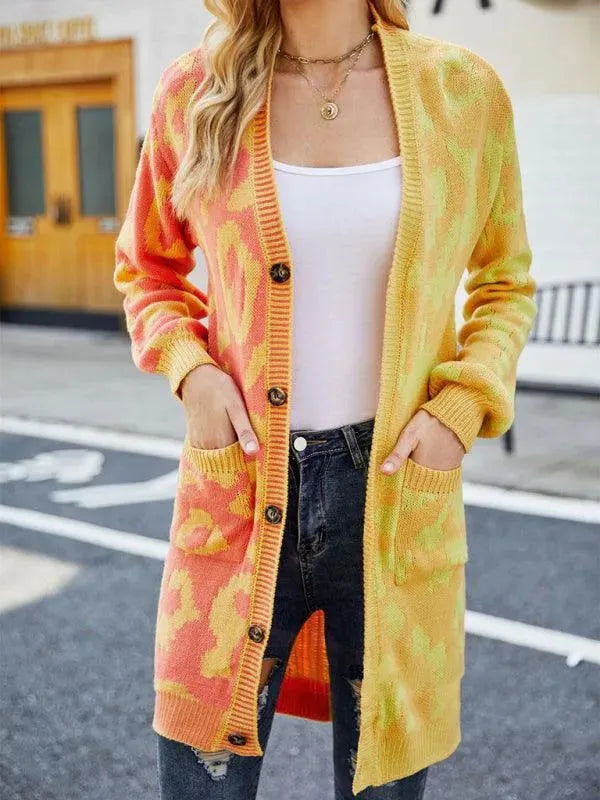 Drune | Langer Leoparden Strick Strickjacke Pullover