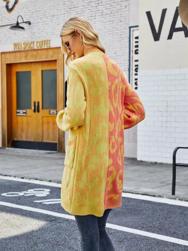 Drune | Langer Leoparden Strick Strickjacke Pullover