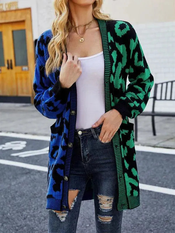 Drune | Langer Leoparden Strick Strickjacke Pullover
