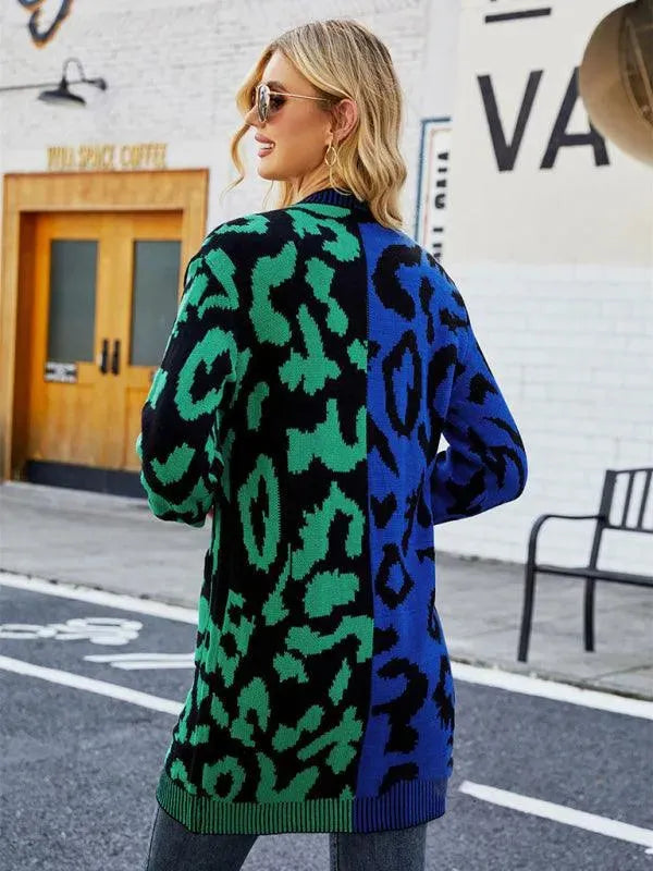 Drune | Langer Leoparden Strick Strickjacke Pullover