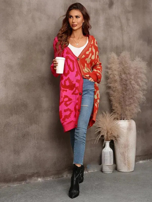 Drune | Langer Leoparden Strick Strickjacke Pullover