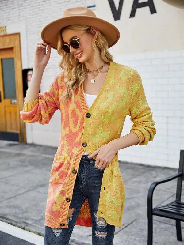 Drune | Langer Leoparden Strick Strickjacke Pullover