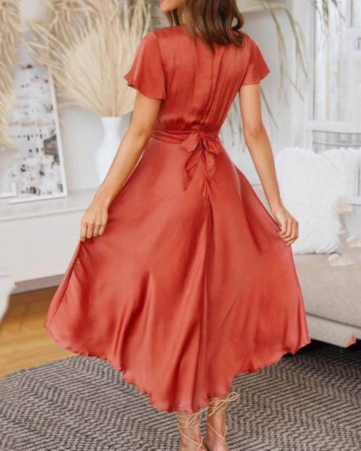 Drune | Luftige V-Ausschnitt Kleid aus Baumwolle mit Samtärmel