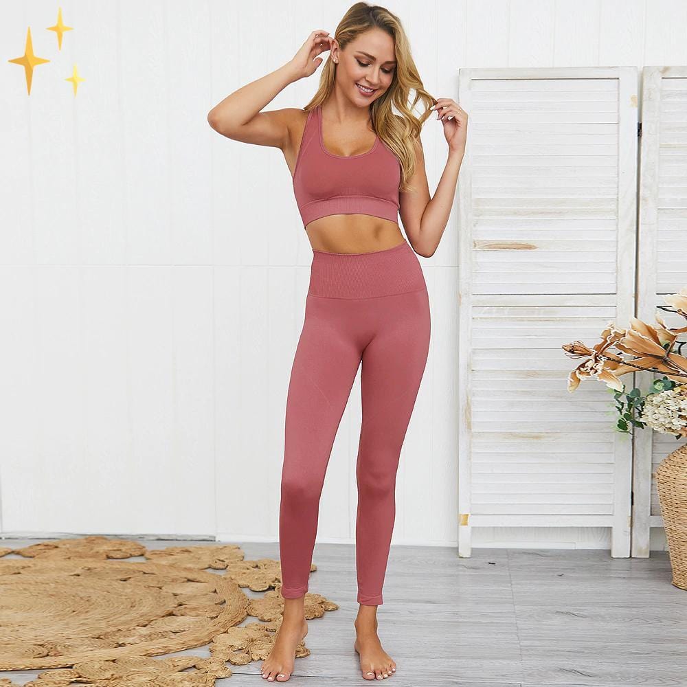 Drune | Bunter Stylischer zwei-teiliges Sport-Set Nahtlose Leggings und Sport-BH-Set