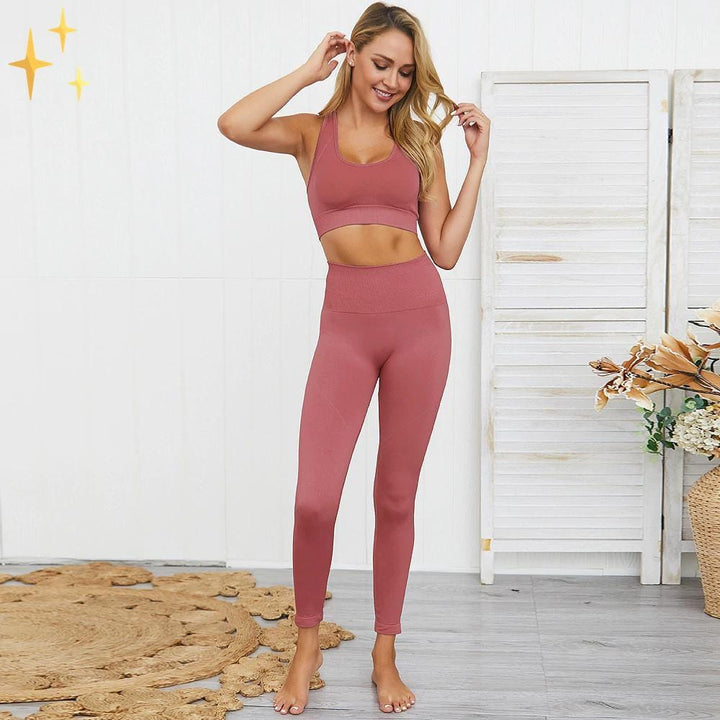 Drune | Bunter Stylischer zwei-teiliges Sport-Set Nahtlose Leggings und Sport-BH-Set