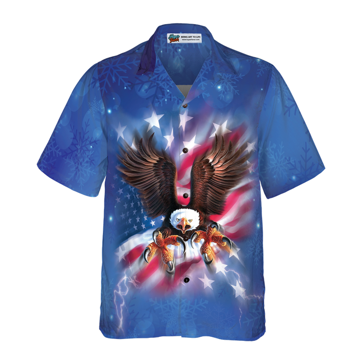 Drune | Hyperfavor Weihnachts-Hawaiian-Shirts für Männer und Frauen, Adler fliegt mit amerikanischer Flagge Hawaiian Shirt Button-Down-Shirt Kurzarm