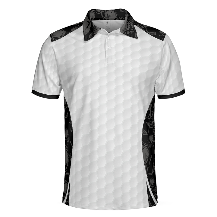 Drune | Grip It Rip It Sip It Golf Weißes Polohemd, Totenkopf-Musterhemd für Weihnachten, Gruselige Geschenkidee für Golfer