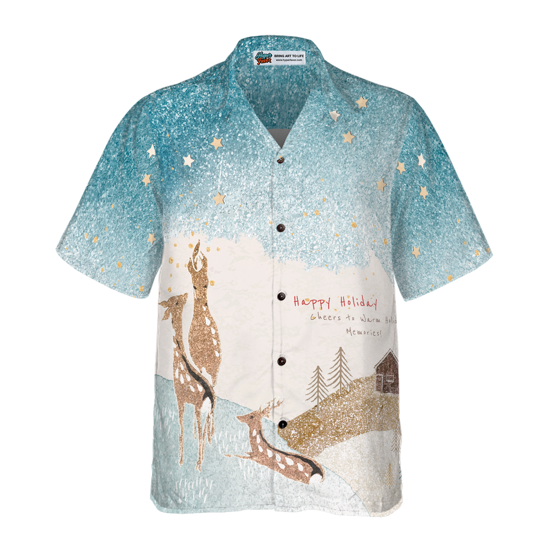Drune | Hyperfavor Rentier Schnee Licht Hawaiian-Shirt, Weihnachtshemden Kurzarm Button-Down-Hemd für Männer und Frauen