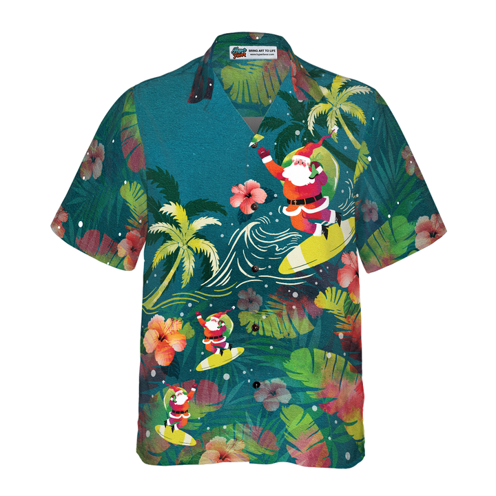 Drune | Hyperfavor Weihnachten Hawaiian Shirts für Männer und Frauen, Santa Surfen Tropisches Hawaiian Shirt Knopfdown Shirt Kurzarm