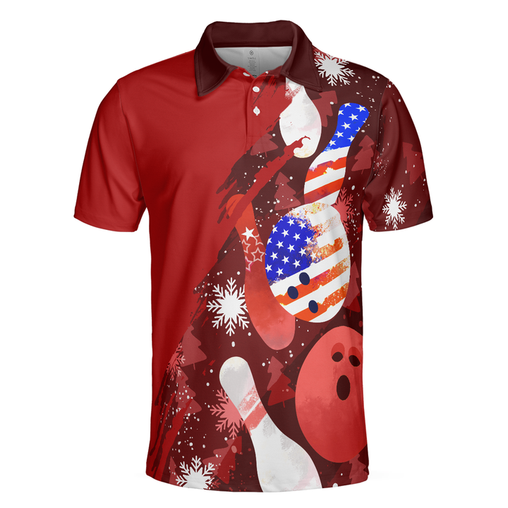 Drune | Amerikanische Flagge Weihnachten Bowlingball und Pins Herren Polohemden
