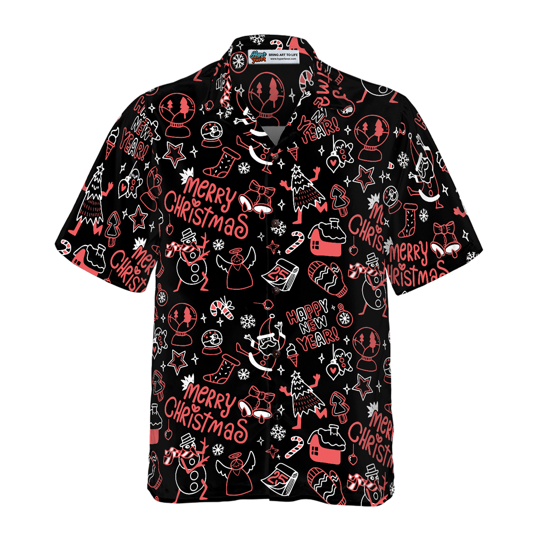 Drune | Hyperfavor Weihnachts-Hawaiianhemden, Weihnachts-Linienmuster-Hemd Kurzarm, Weihnachtshemd Geschenkidee für Männer und Frauen