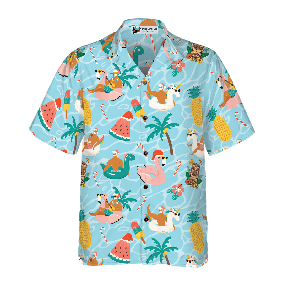 Drune | Hyperfavor Weihnachts-Hawaiian-Shirts, Santa Strand Sommerhemd Kurzarm, Weihnachtshemd Idee Geschenk für Männer und Frauen