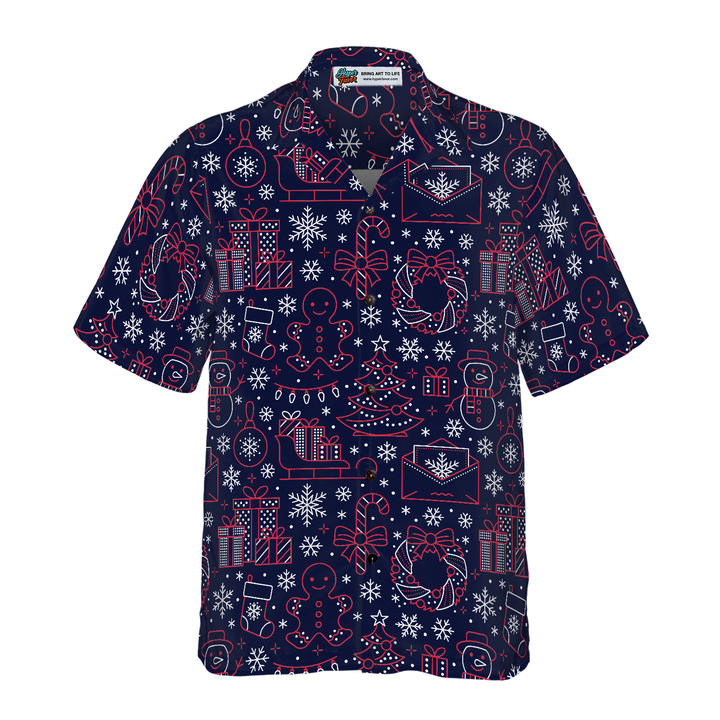 Drune | Hawaiian Hemden, Weihnachtslinienmuster Shirt Kurzarm, Weihnachtshemd Geschenkidee für Männer und Frauen