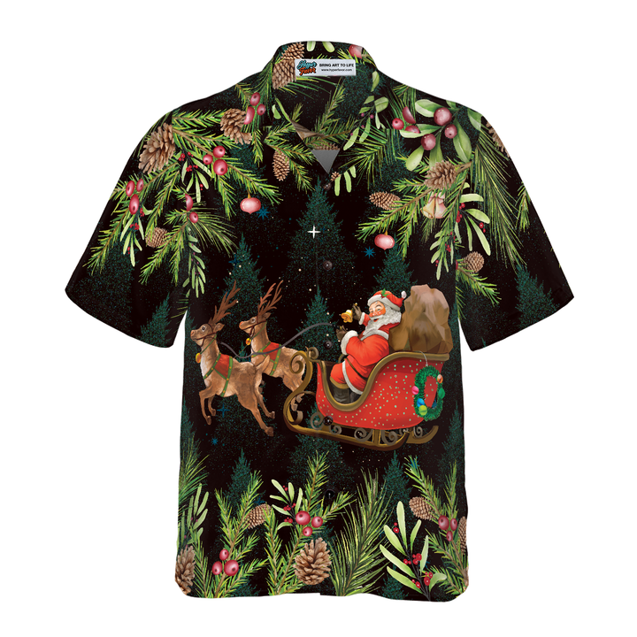 Drune | Hyperfavor Santa Santa Riding Sleigh 3 Muster Hawaiian Shirt, Weihnachtshemden Kurzarm Button-Down-Hemd Für Männer Und Frauen