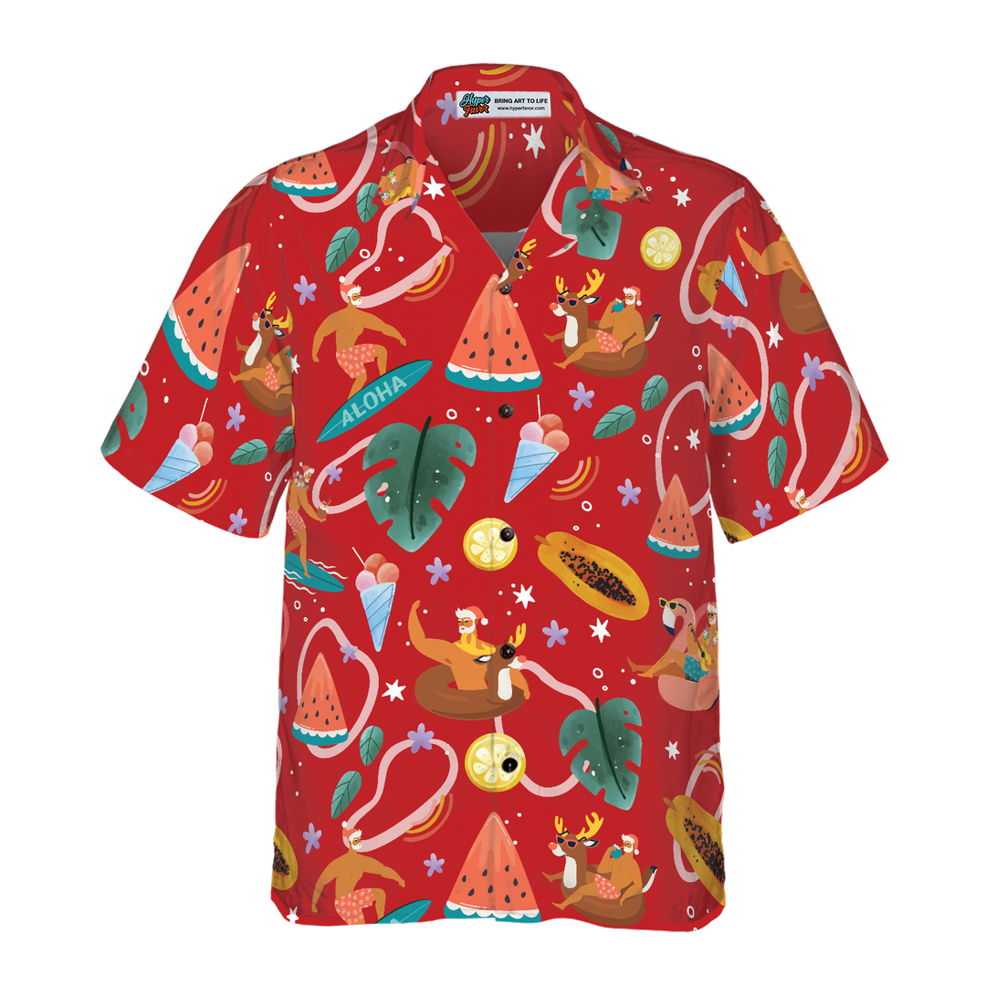 Drune | Hyperfavor Santa Surfing 3 Muster Hawaiian Shirt, Weihnachtshemden Kurzarm Button Down Shirt für Männer und Frauen
