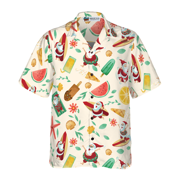 Drune | Hyperfavor Santa Surfing 1 Muster Hawaiian Shirt, Weihnachtshemden Kurzarm Knopf-down Hemd Für Männer Und Frauen