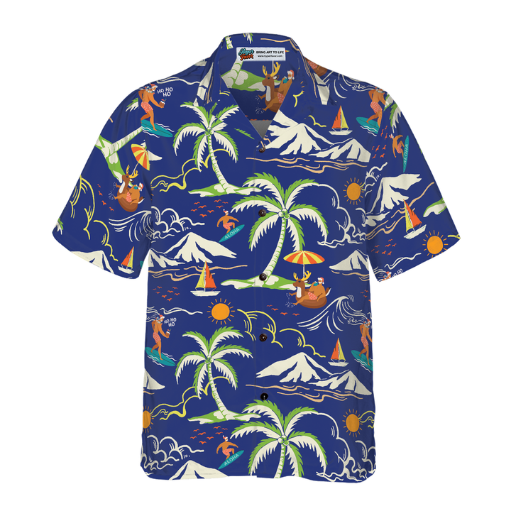 Drune | Hyperfavor Weihnachts-Hawaiian-Shirts, Santa Strand Sommer Muster 3 Kurzarmhemd, Weihnachtshemd Geschenkidee für Männer und Frauen