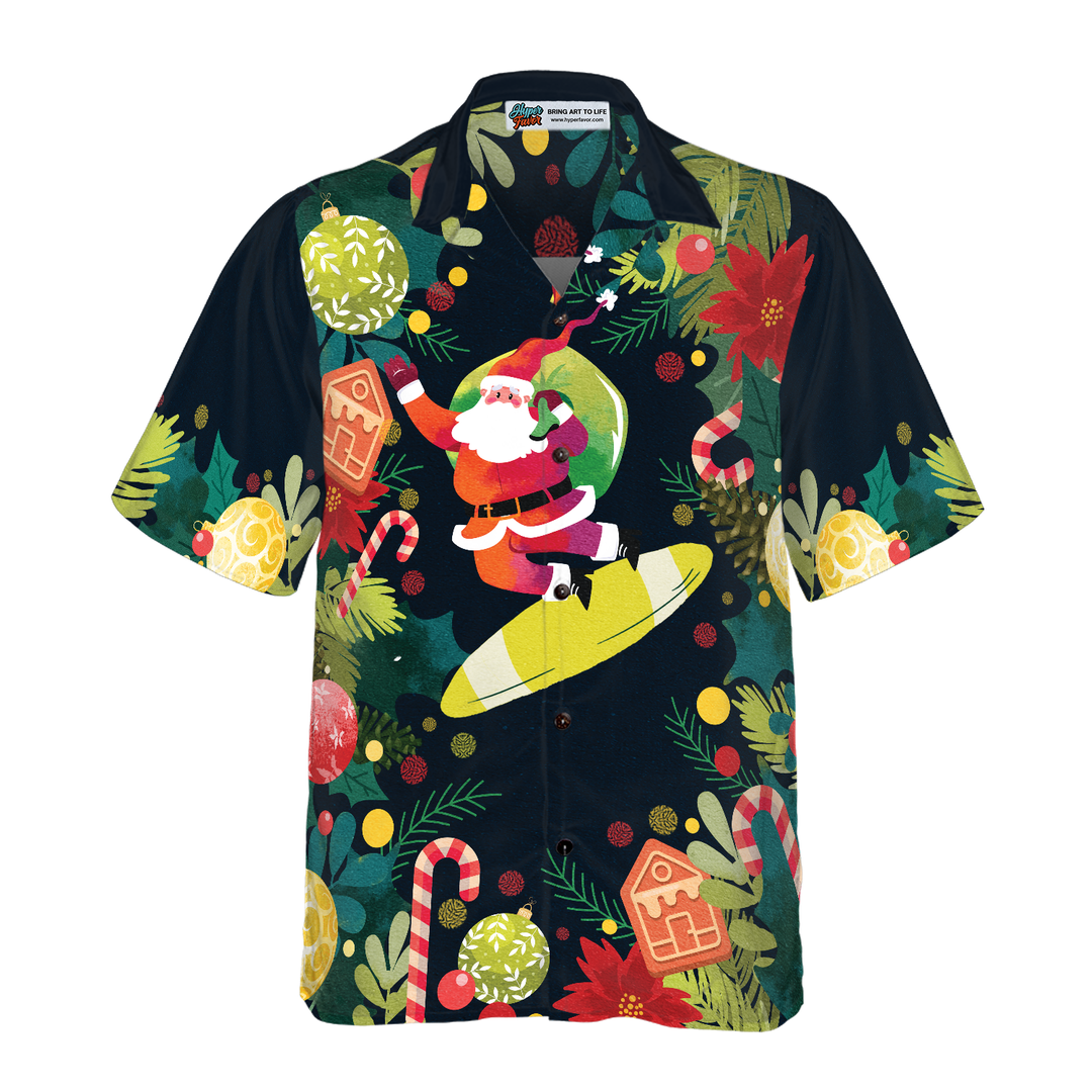 Drune | Hyperfavor Weihnachten Santa Surfen Hawaiian Shirt, Weihnachten Shirts Kurzarm Button-Down Shirt für Männer und Frauen