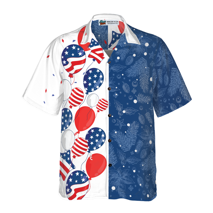 Drune | Hyperfavor Weihnachten USA Ballons Muster Hawaiian Shirt, Weihnachtshemden Kurzarm Button-Down-Hemd für Männer und Frauen