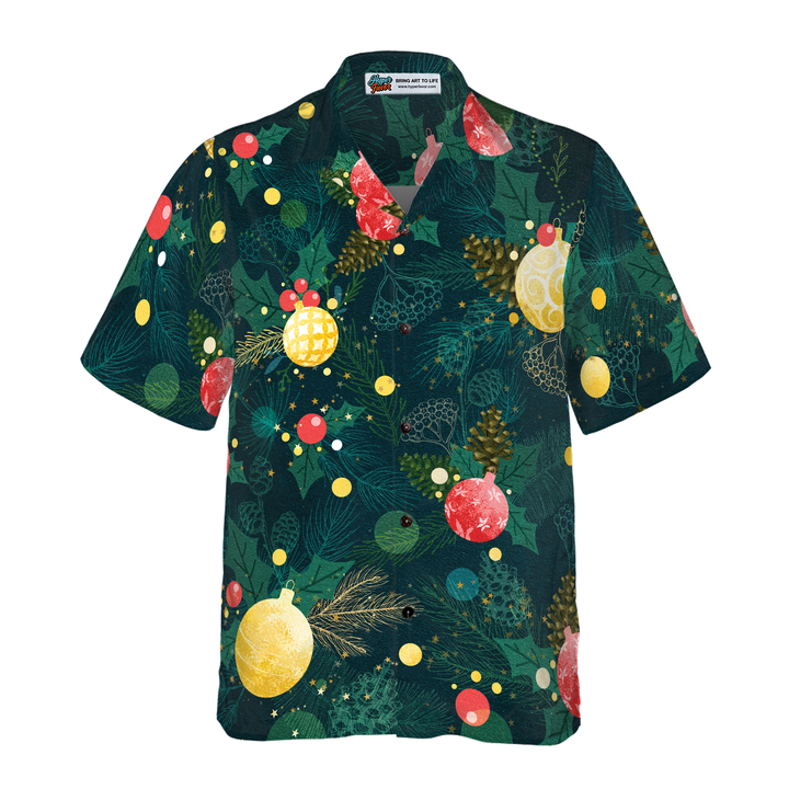 Drune | Hyperfavor Weihnachts-Hawaiianhemden, Weihnachtsbaumornament-Musterhemd Kurzarm, Weihnachtshemd Geschenkidee für Männer und Frauen