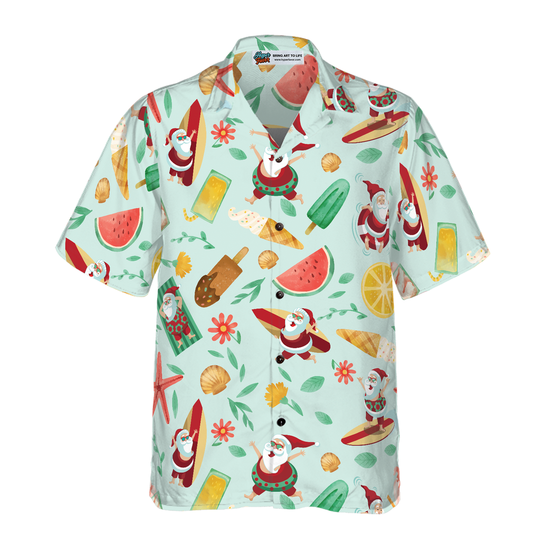 Drune | Hyperfavor Santa Surfing 2 Muster Hawaiianhemd, Weihnachtshemden Kurzarm Knopf-down Hemd für Herren und Damen